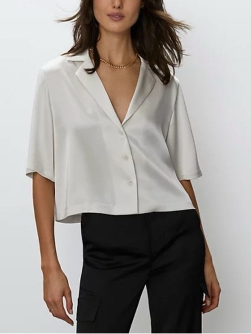 Wilfred Satin Short-Sleeve Button Down Shirt - Cream